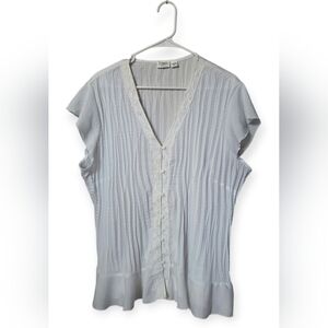 Cato Ivory Button-Down Blouse with Lace Detail EUC